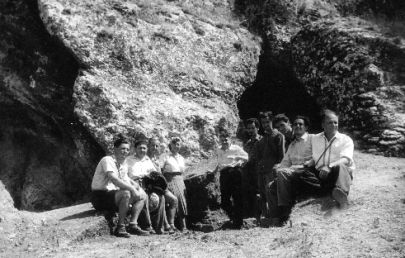 La Adam Cave (Central Dobrogea, Romania), 1958.
From left to right: Prof. Dr. T. Orghidan, 
Dr. L. Apostol, unknown, Prof. Dr. M. Dumitrescu, unknown, Dr. P.-M.Samson, Dr. C. R�dulescu, Dr. M. Ghica, unknown, Dr. N. K. Veresceaghin (former URSS).